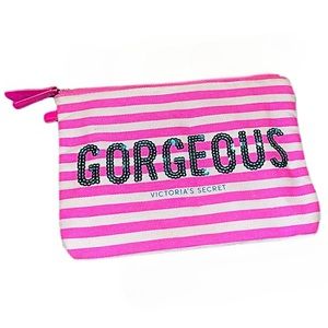 VICTORIA’S SECRET Pink & Blue Sequin Gorgeous Cosmetic Case / Canvas Makeup Bag